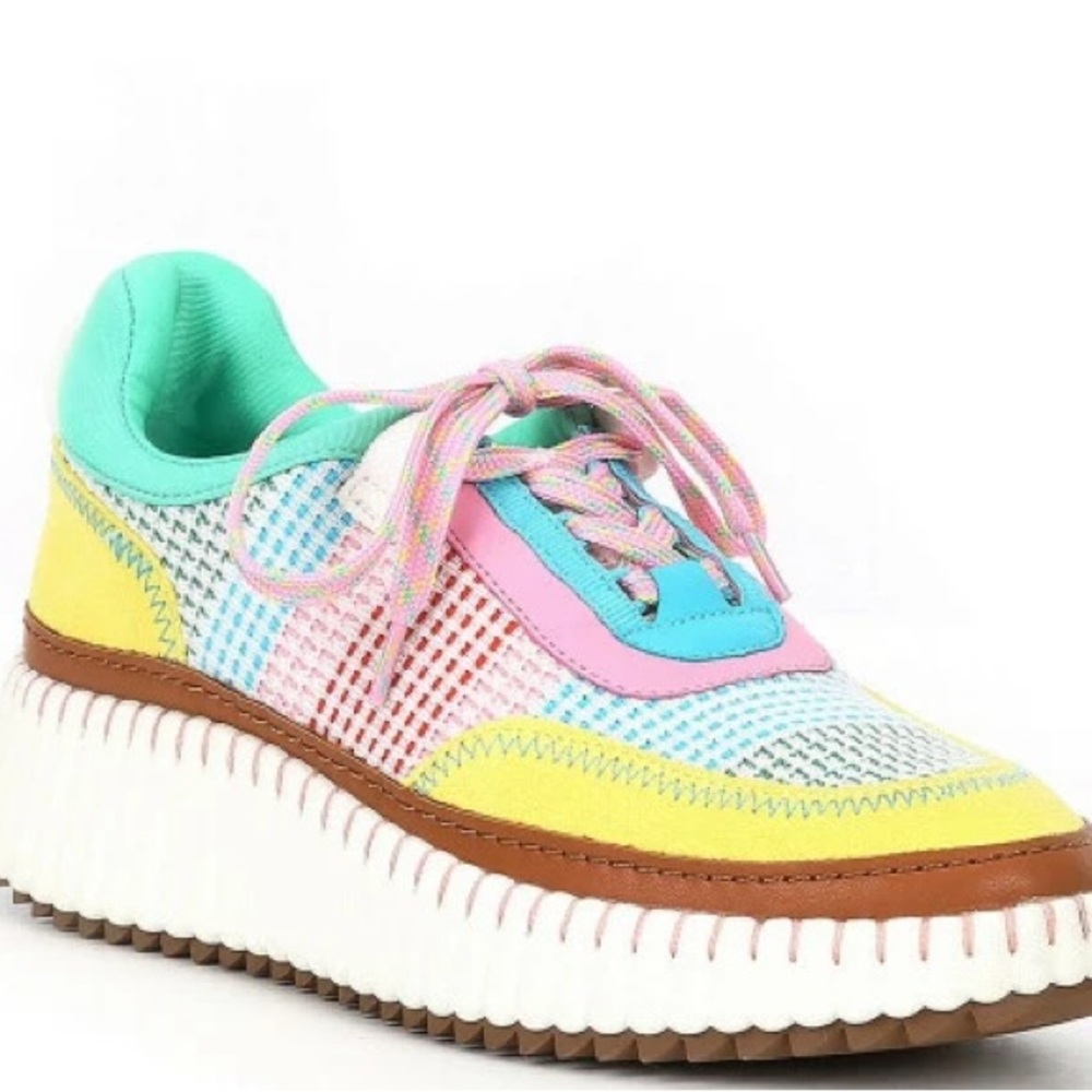 Chelsea & Violet Halle Multicolor Knit Platform Wedge Sneakers women's sz 6.5